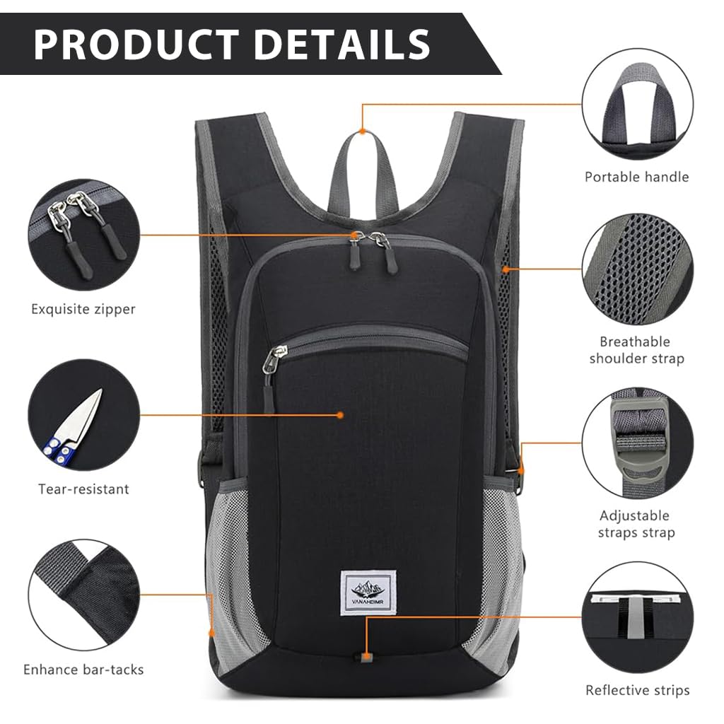 Optifit® 15L Travel Backpack for Men Ultra Lightweight Outdoor Backpack Folding Pocket Backpack Multi Pockets Riding Backpack Camping Bag Travel Backpack Hiking Backpack