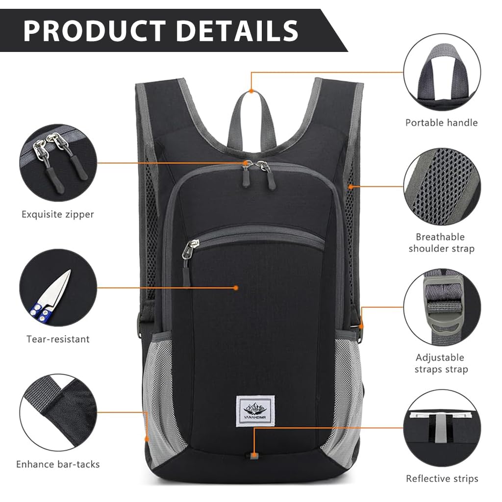 Optifit 15L Travel Backpack for Men Ultra Lightweight Outdoor Backpack Folding Pocket Backpack Multi Pockets Riding Backpack Camping Bag Travel Backpack Hiking Backpack