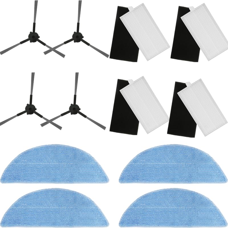 HASTHIP® Replenishment Kit, 12Pcs Replacement Parts for Ecovacs Deebot Y1/Y1 Pro Vacuum, Includes 4 Super Absorbent Mop Cloths, 4 Durable Side Brushes, 4 High-Efficiency Filters, Reusable