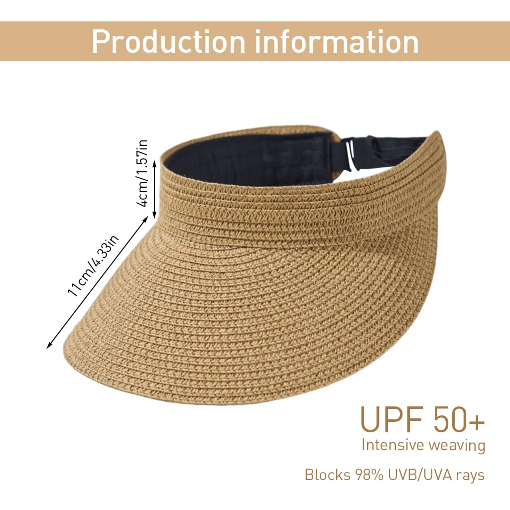 PALAY® Straw Hat Sun Hats for Women Wide Brim Beach Hat for Women Upgrade UV Protection Cap Travel Hat for Women Summer Packable Sun Visor Hat - Khaki, UPF 50+