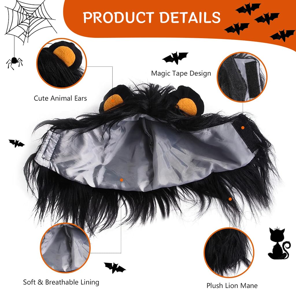 Qpets Cat Lion Mane Wig Costume for Small Pets with 26 cm Head Size | Faux Fur Headwear for Halloween and Parties
