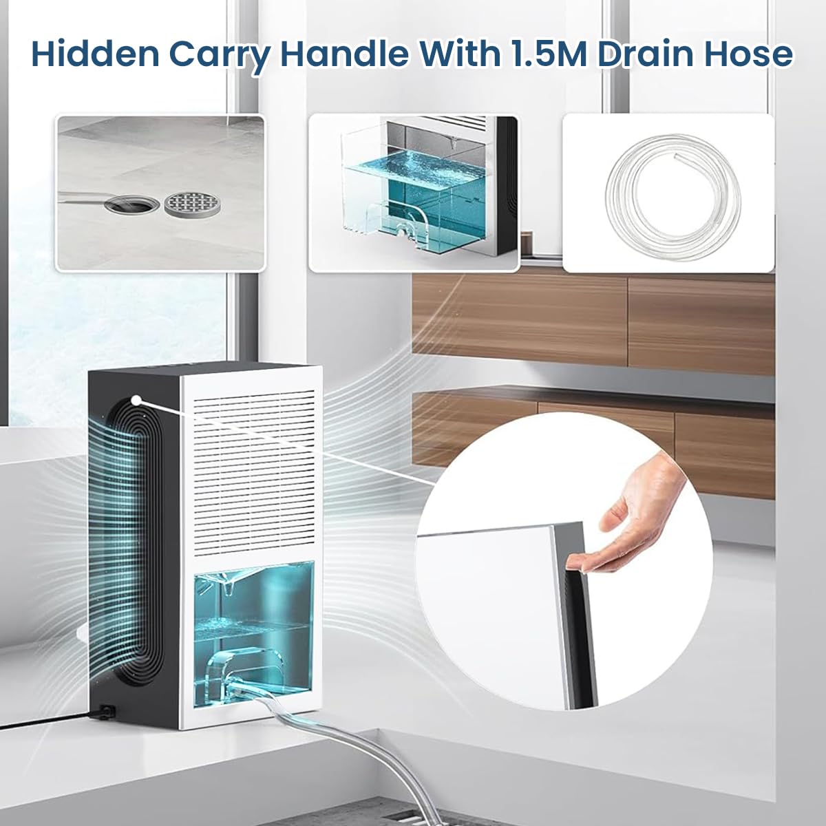 HANNEA Dehumidifier for Bedroom and Bathroom featuring Dual Drainage System 2.4L Tank | 7 Color LED Light and Ultra Quiet 40dB Operation