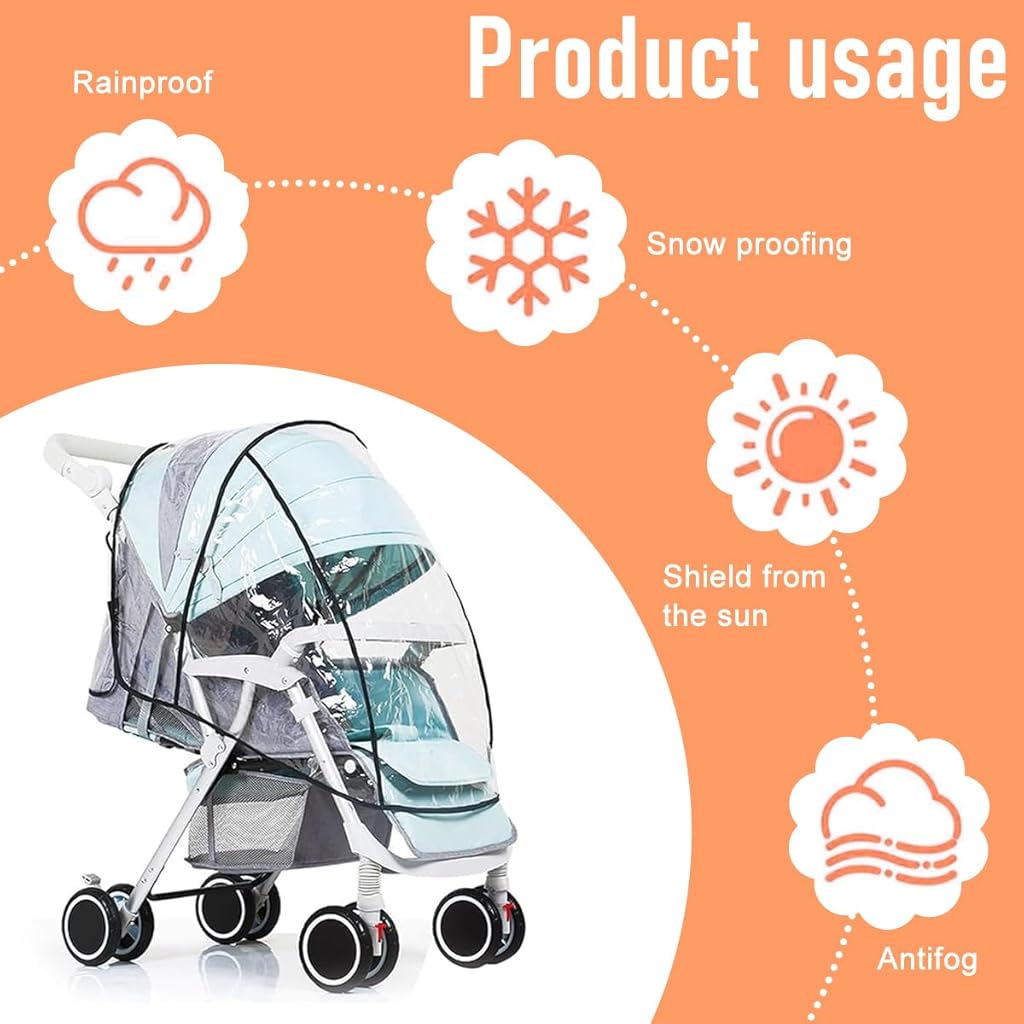 SNOWIE SOFT Clear Cover for Baby Stroller Rain Cover Windproof Leakingproof EVA Shield Cover Outdoor Stroller Rain Cover Universal Baby Stroller Shield Dust Protective Cover for All Season