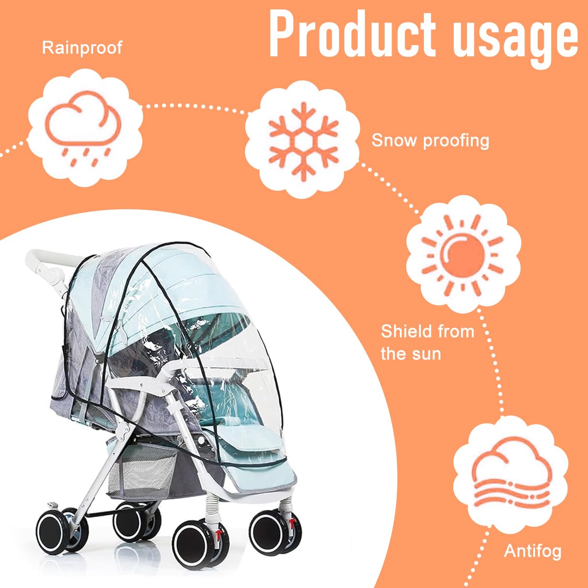 SNOWIE SOFT Baby Stroller Rain Cover for Outdoor Use with Clear EVA Shield | Universal Fit