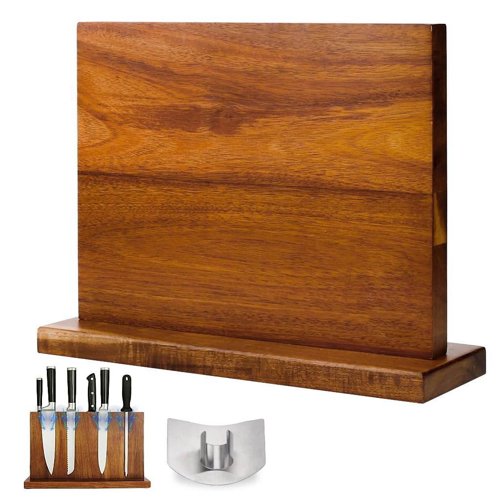 Supvox Kitchen Cutters Stand with Double Sided Magnetic Panel and Wooden Base for 4–6 Cutters