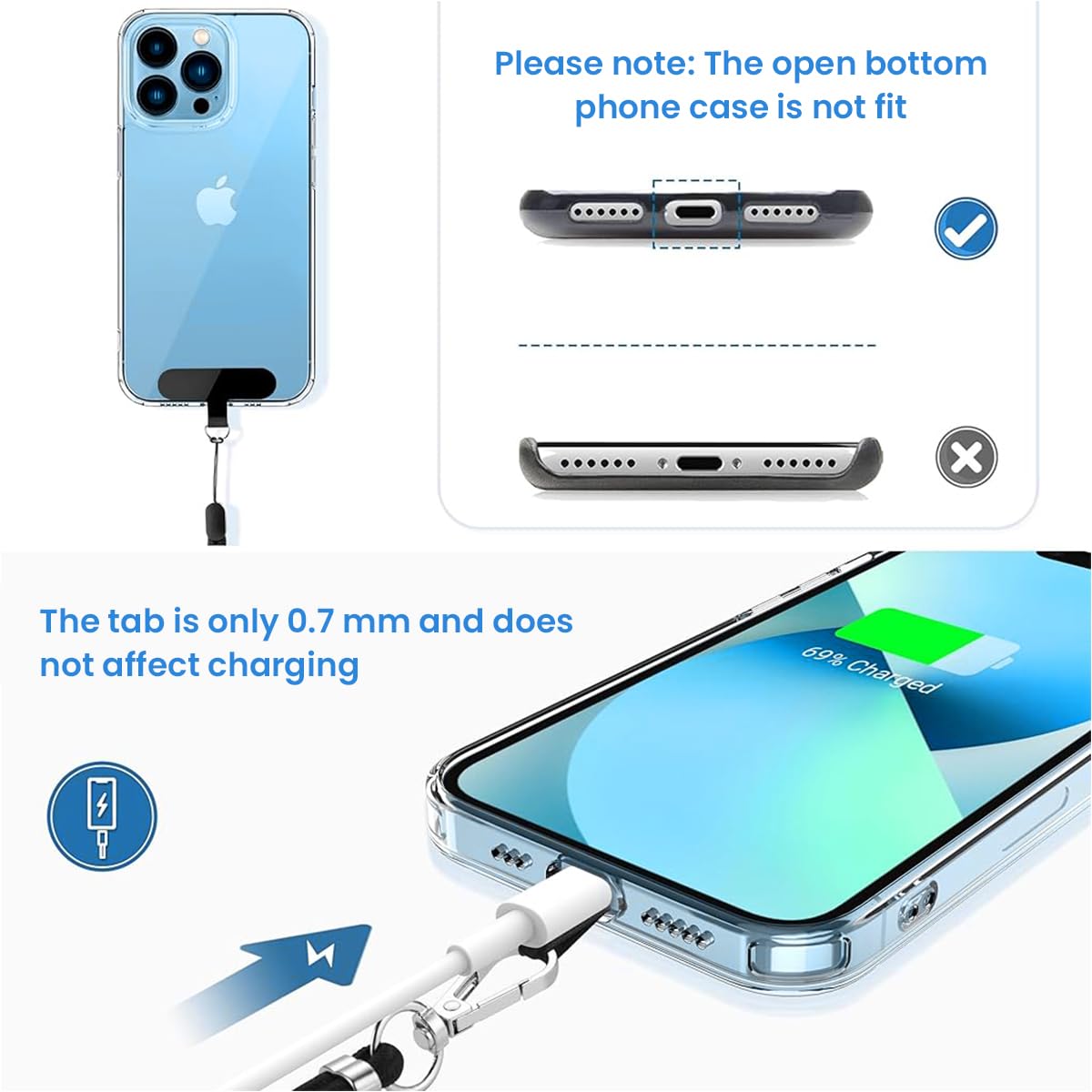 ZORBES Phone Lanyard for Phone Case Adjustable Phone Strap Set for All Phone Case Universal Phone Neck Strap and Wrist Strap for Phone With 2 Self-adhesive Inserts Phone Sling Not Includes Phone Case