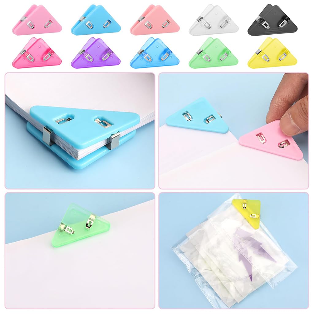 ZIBUYU Corner Paper Clips for Document Organization with Triangular Wraparound Design | 20 Pcs Colorful ABS Hold 40–50 Sheets