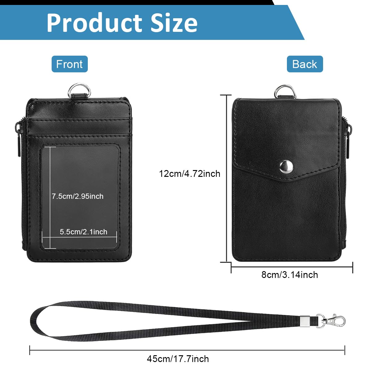 OFIFO Badge Holder for Staff ID Cards with Zipper Pouch and Card Slots | PU Neck Strap