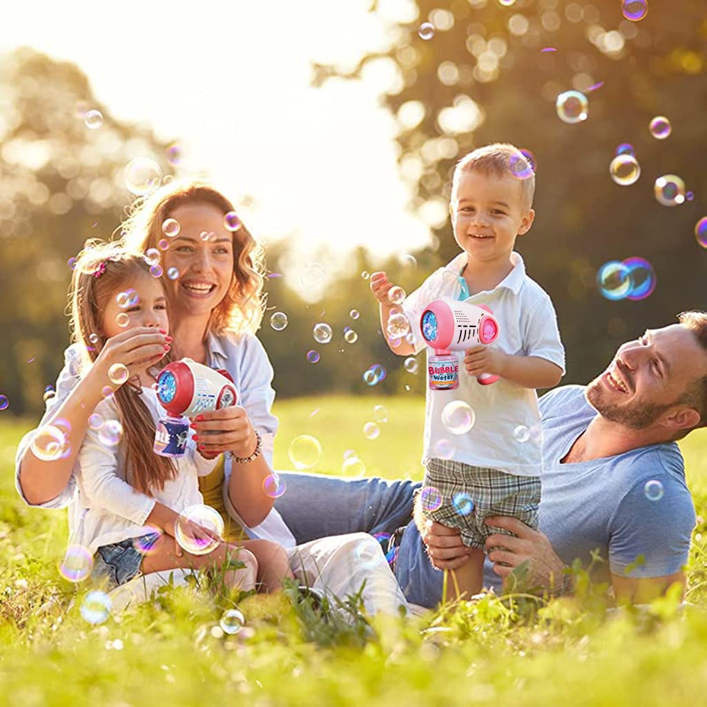 PATPAT Bubble Gun for Kids with 8 Nozzle LED Bubble Maker and 1 Bottle Solution | Pink Toy