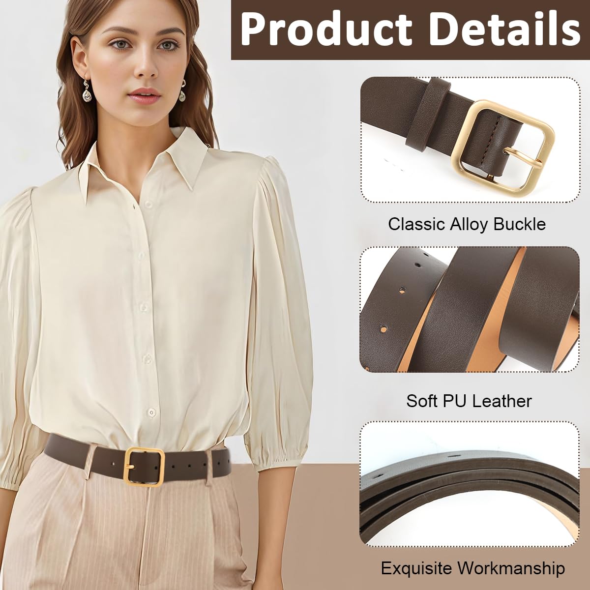 SANNIDHI Brown Belt for Women featuring Tuck and Pin Closure with 110cm Fit | PU Leather