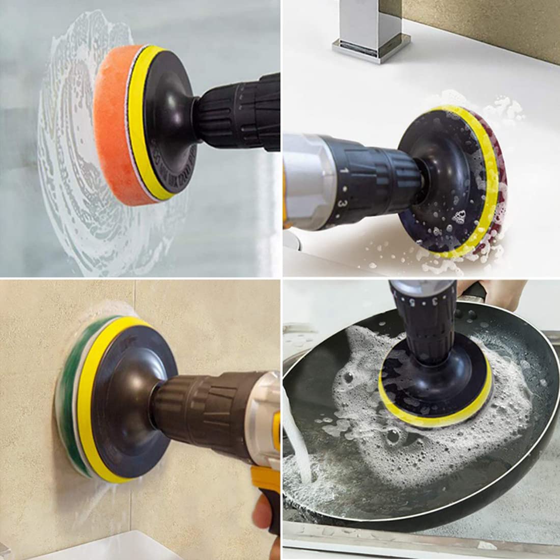 ZIBUYU Drill Brush Set for Cleaning Brush Kit Scouring Pad Scrubber Brush Kit for Drill Machine Nylon Bristles Drill Brush Attachment Kit for Bathroom Surfaces, Floor, Tub, Shower, Tiles - 6 Pcs