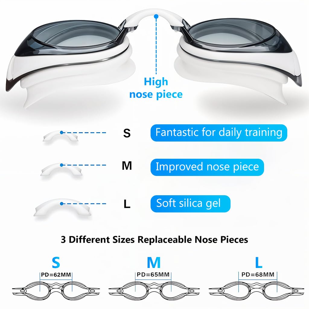 Proberos Swimming Goggles for Nearsighted Use with -3.5 Diopters Lenses and Silicone Seal | Anti-Fog UV Protection for Adults