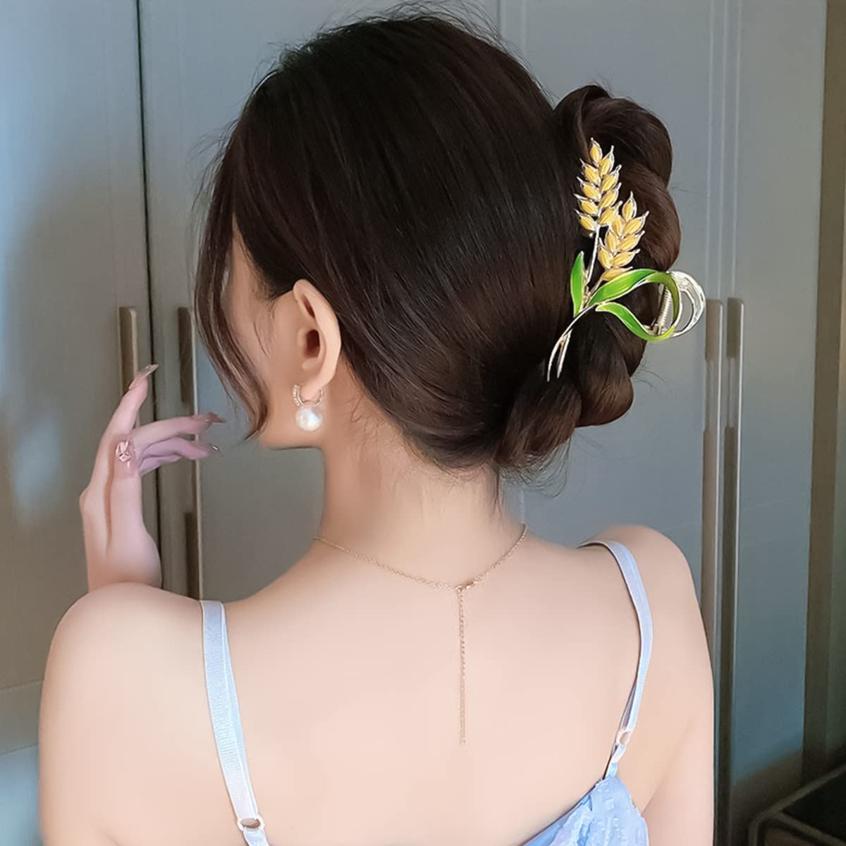 PALAY Hair Claw Clips for Women featuring Gold Wheat Metal Design 2PCS | Strong Hold Styling