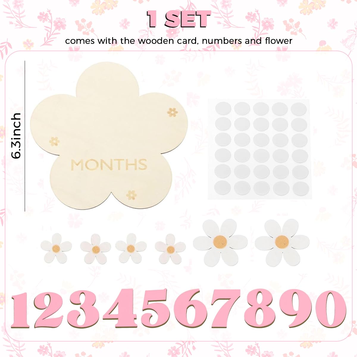 SNOWIE SOFT Floral Wooden Monthly Milestone Board for Newborn Photos with 0–9 Plates | Pink Photography Prop
