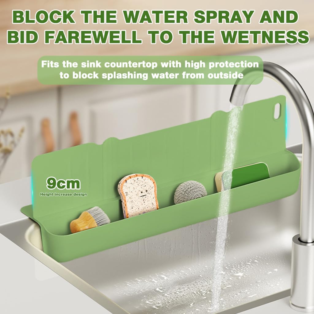 Supvox Sink Splash Guard for Kitchen with 16.7 in Drain Storage Compartment and L Shape Silicone Panel