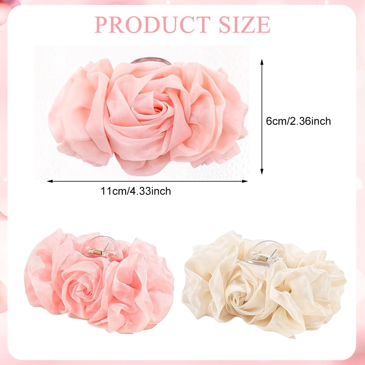 SANNIDHI Flower Hair Claw Clips for Women featuring Pleated Chiffon Floral Design | 2Pcs Resin Set