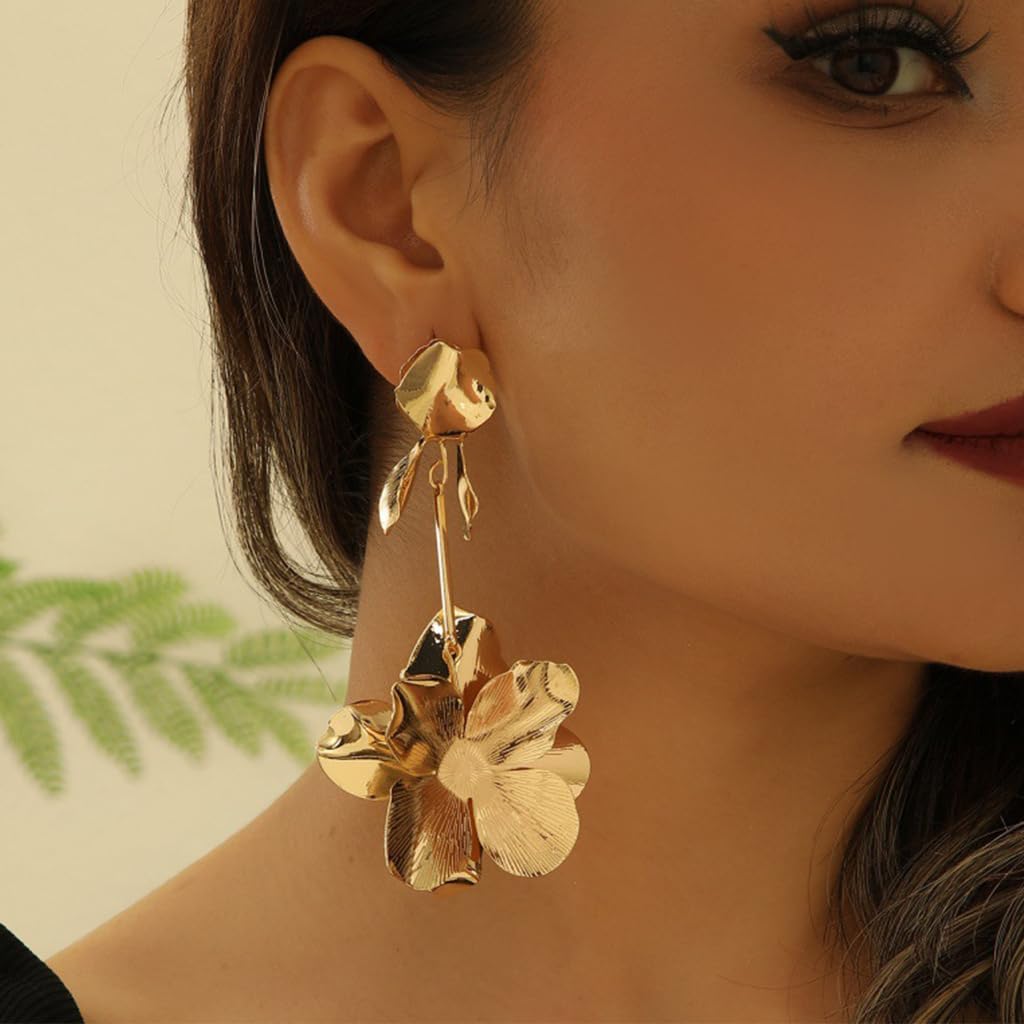 Zibuyu Floral Dangle Gold Long Earrings for Women featuring Lightweight Comfort | Elegant Jewelry Gift for Bridal and Evening Wear