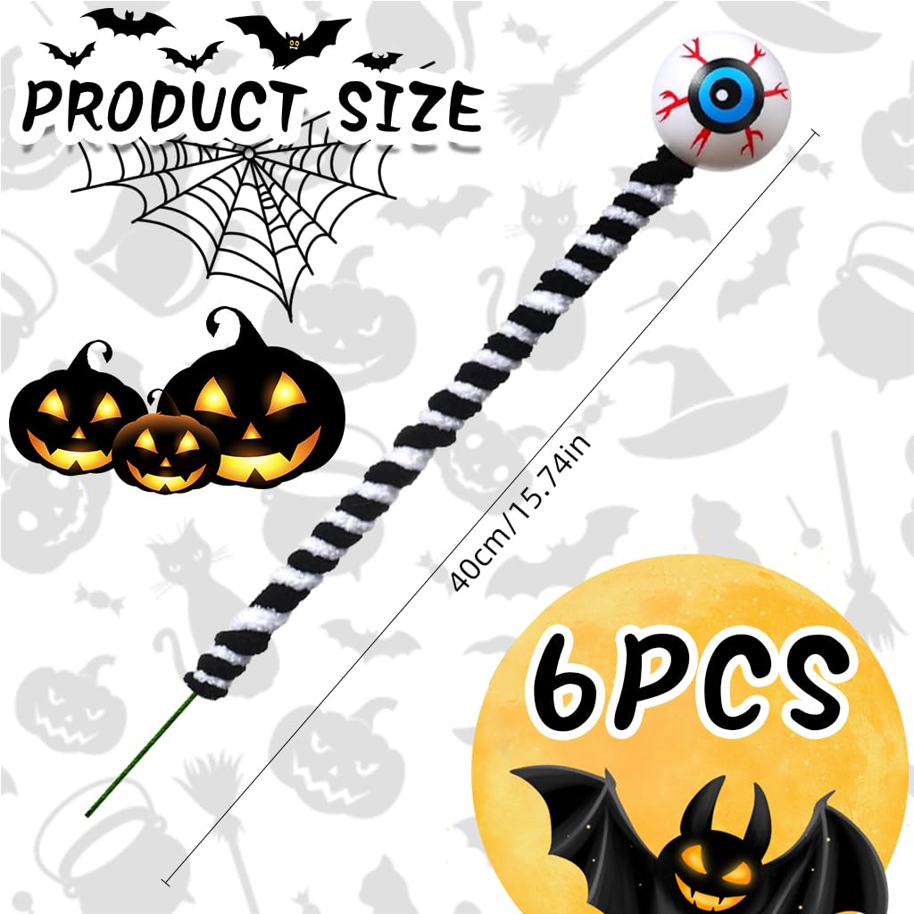 HASTHIP Halloween Eyeball Ornaments for Spooky Décor with Striped Flexible Stems | 6Pcs Set