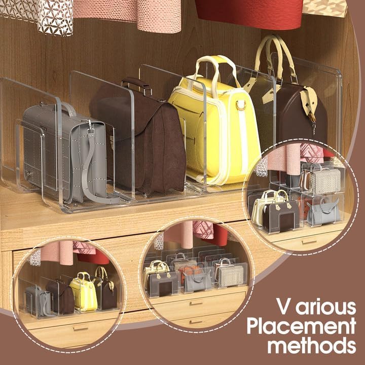 HASTHIP Shelf Divider for Wardrobe with 4 Compartments Clear Acrylic 12.5x5.7x5 in | Handbag Organizer