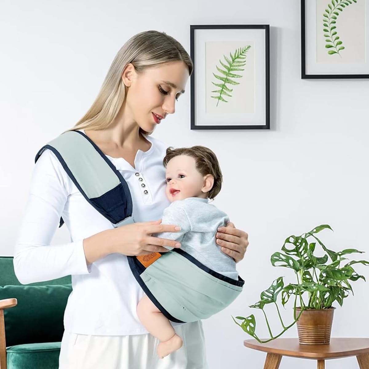 SNOWIE SOFT® Baby Carrier Bag for 0 to 3 Year Baby Adjustable Kangaroo Bag Shoulder Strap Sling 45lb Load Capacity, Baby Carry Bags for Mothers Breathable Baby Carrier for New Born Baby Products Green