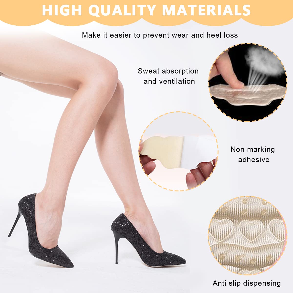 GUSTAVE Heel Grip for Women with Self Adhesive Cushion Pads and Microsuede Sponge | 2 Pairs
