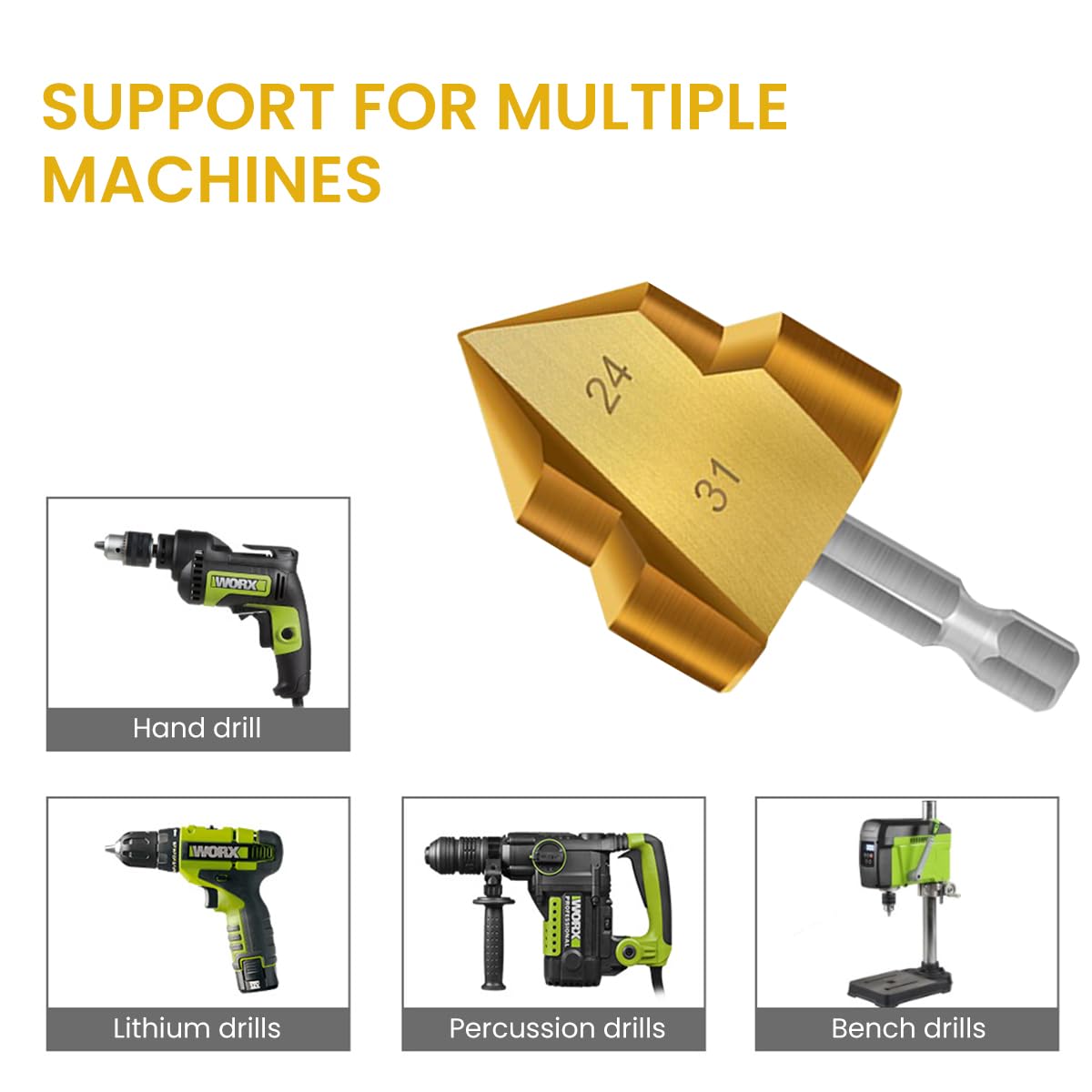 Serplex PPR Lifting Drill Bit Set for Water Pipe Expansion with 1/4 Inch Hex Shank | Titanium Coated Steel 3 Pcs