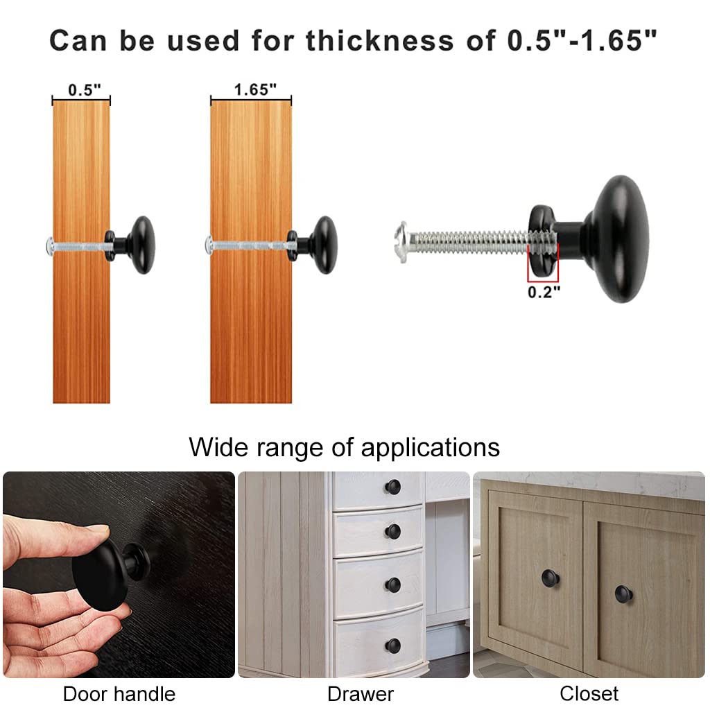HASTHIP dresser knobs for cabinets featuring screw-fixed design and 30mm matte black aluminum alloy | set of 6