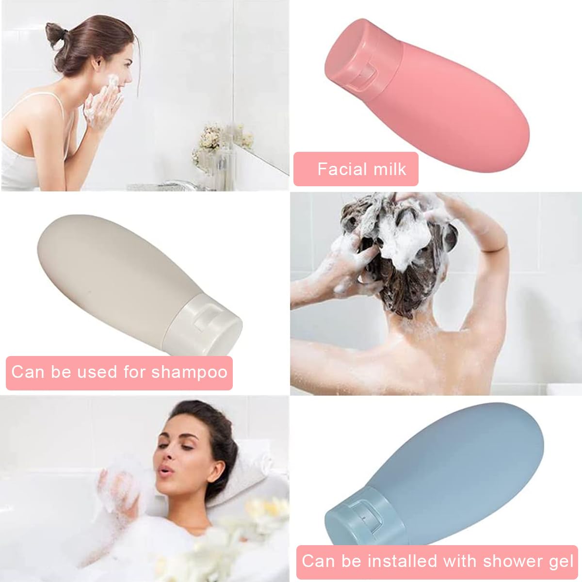 MAYCREATE Travel Bottles for Toiletries 3pcs 60ml Refillable Set with Leak Proof Lid | BPA Free PP Material