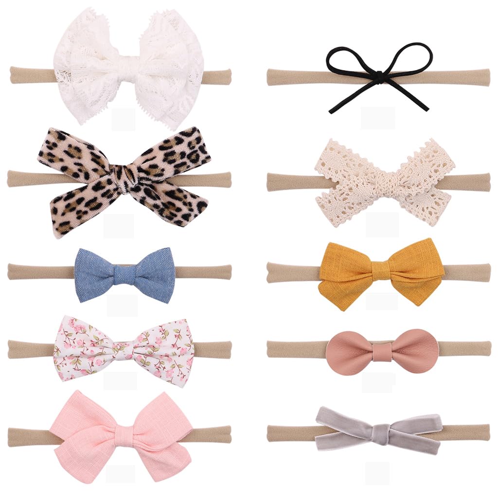 PALAY Baby Girl Headbands for Newborns featuring 10 Pack Soft Stretchy Cotton Bows | Cute Gift Set