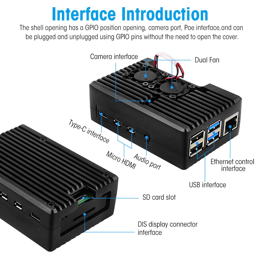 Verilux® Aluminum Alloy Case for Raspberry Pi 4 Model B, Case for Raspberry Pi 4 with Dual Cooling Fan, Raspberry Pi 4 Passive Aluminum Alloy Case with Cooling Fan for Raspberry Pi 4 Model B