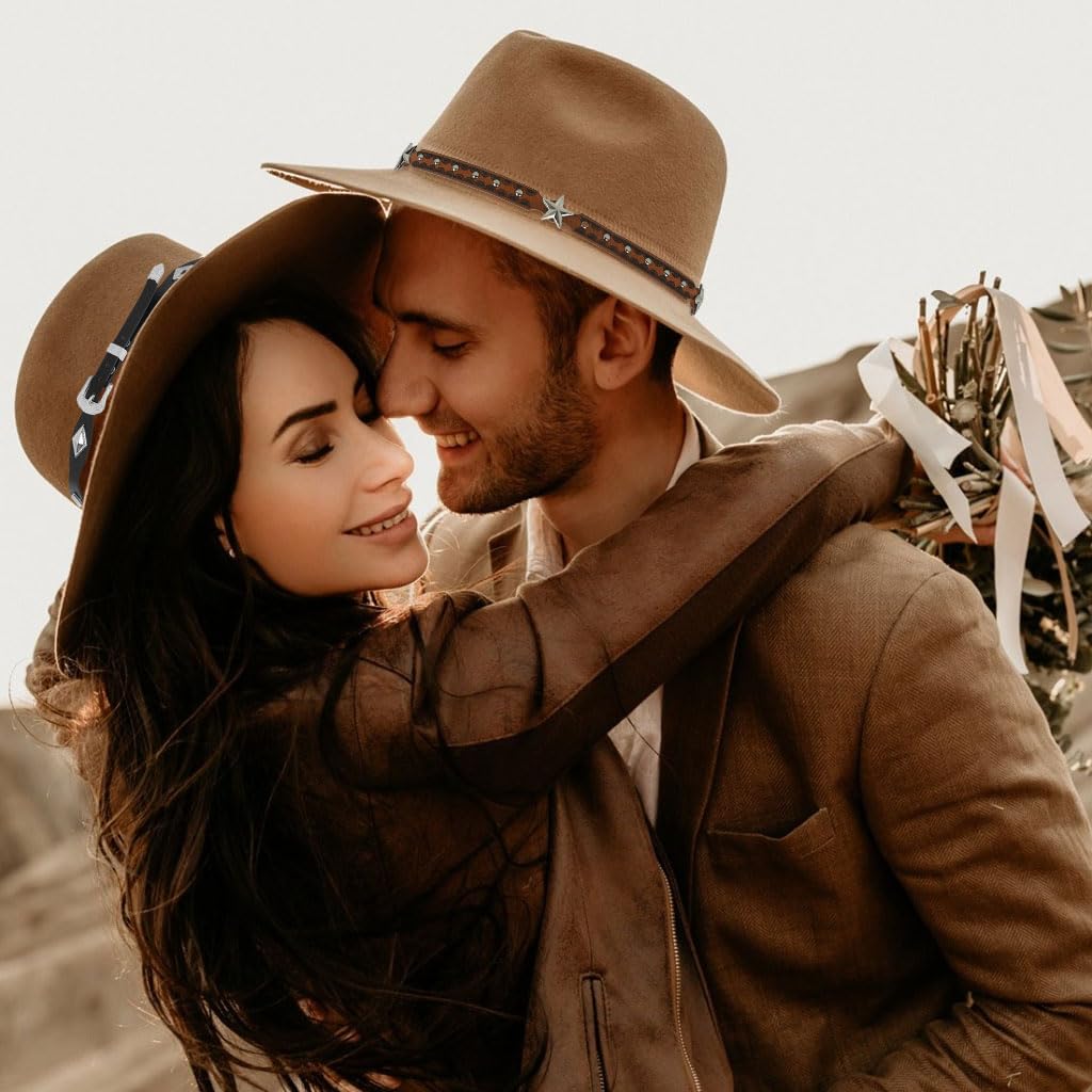 GUSTAVE Hat Bands for Cowboy Hats with Leather and Rivet Designs | 2 Pcs Adjustable Set