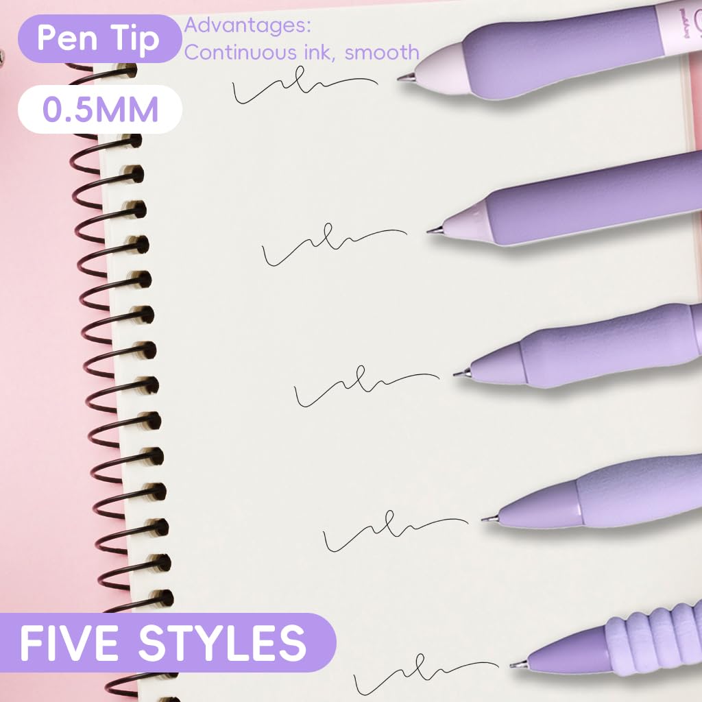 Zibuyu Click Pens 5 Pcs for School and Office with Foam Grips and Clip On Design | Smooth No Smudge Black Gel Ink