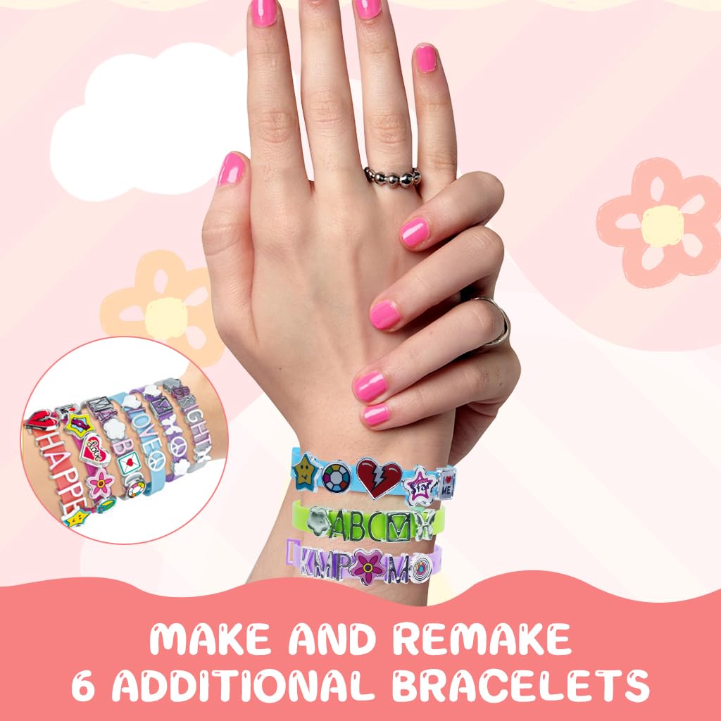 PATPAT DIY Bracelet Making Kit for Girls with 6 Silicone Bands and 48 Letter Charms | Creative Gift for Kids