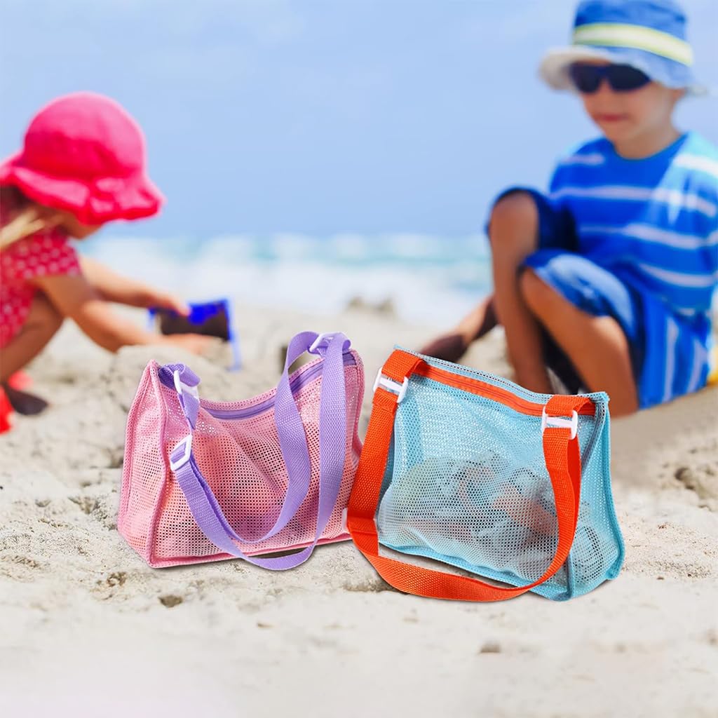 PATPAT Mesh Beach Bag for Kids featuring Expandable Design and Adjustable Straps | Sand-Free Toy Storage