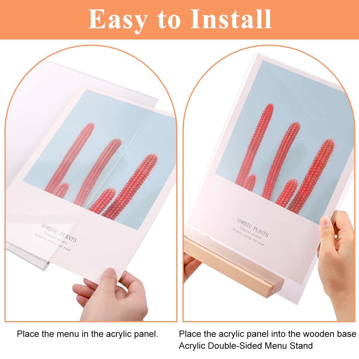Climberty Sign Holder for Reception and Restaurant Displays with Reversible Wooden Base | 6PCS A5 Clear Acrylic Stand