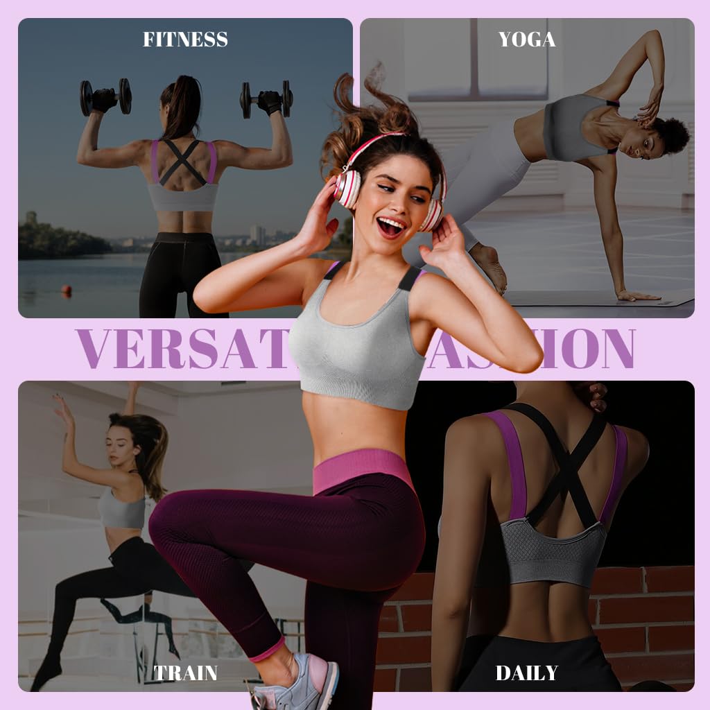 PALAY Sports Bra for Women High Impact with Cross Back Straps and Quick Dry Fabric | Padded Support for Running and Yoga