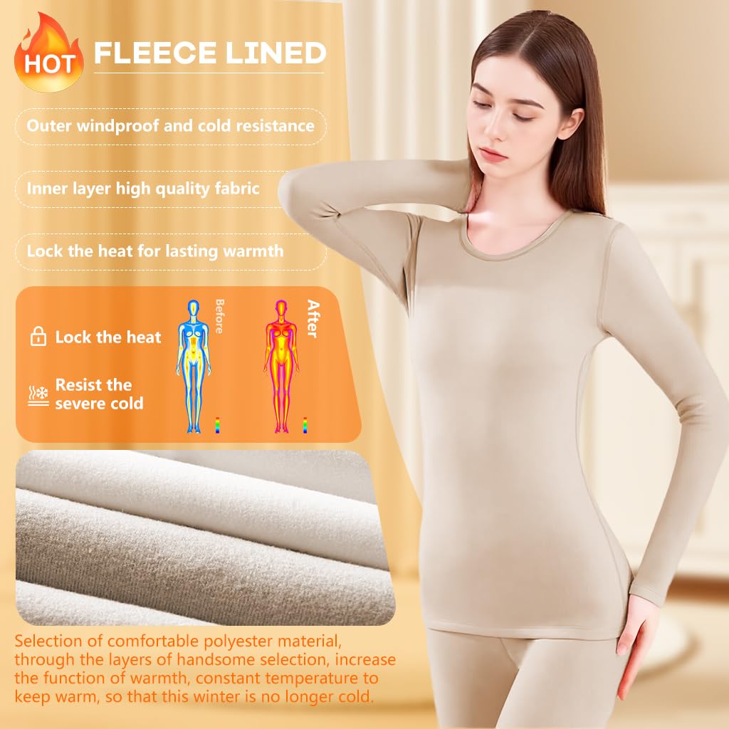 SANNIDHI Women’s Thermal Underwear Set for Winter Wear with Soft Fleece Lining | Beige XXXL