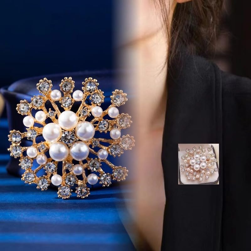 Zibuyu Brooch for Women featuring 2.36 in Rhinestone Pearl Snowflake Design | Elegant Gift