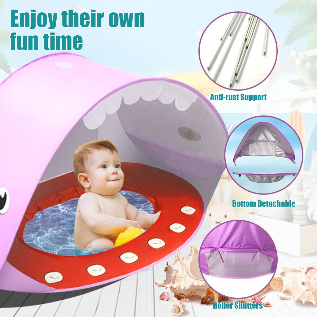 PATPAT Beach Play Tent House for Baby with UV Protection and Pop Up Design 120×80×70cm Pink Shark