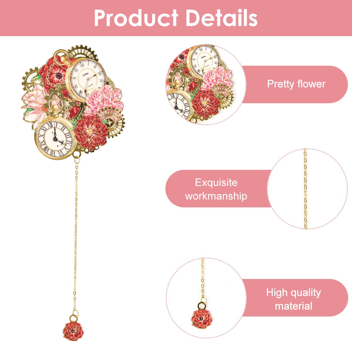 OFIFO Bookmarks Set for Reading with Pocket Watch Inspired Pendant Chain | 4PCS Metal Gift