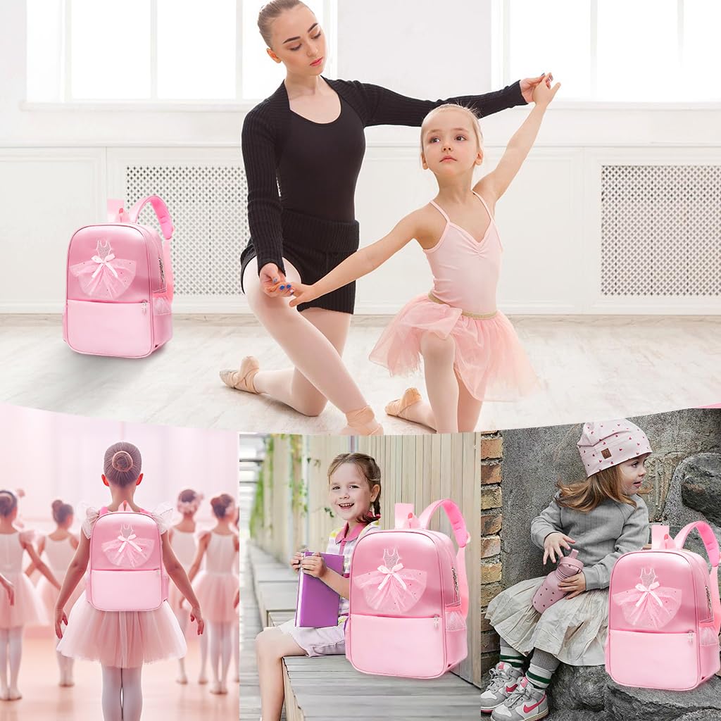 PALAY® Girls Pink Backpack School Backpack Bookbag for Girls Cute Ballet Dress Backpack Ballet Class Bag Nylon Waterproof Zipper Backpack Travel Backpack Birthday School Gift Christmas Gift for Girls