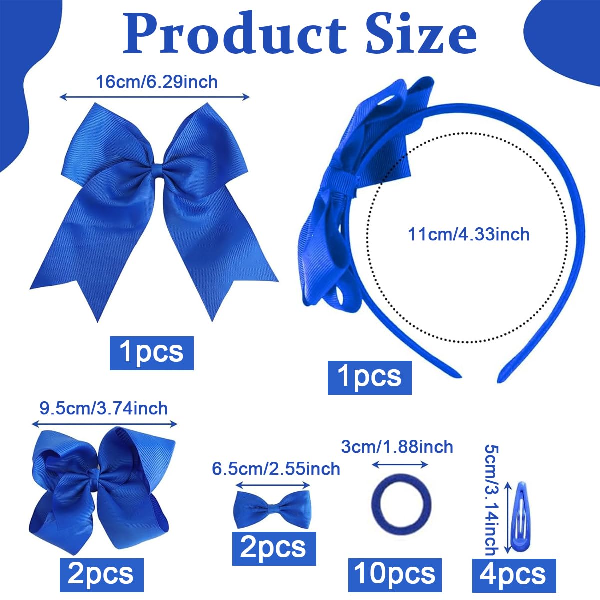 MAYCREATE® Girls Bow Hairband Set of 20pcs, Hair Bows for Kids Girls, Bowknot Hair Clips Rubber Hair Ties Hair Accessories Kit for Toddlers, School Girls - Royal Blue