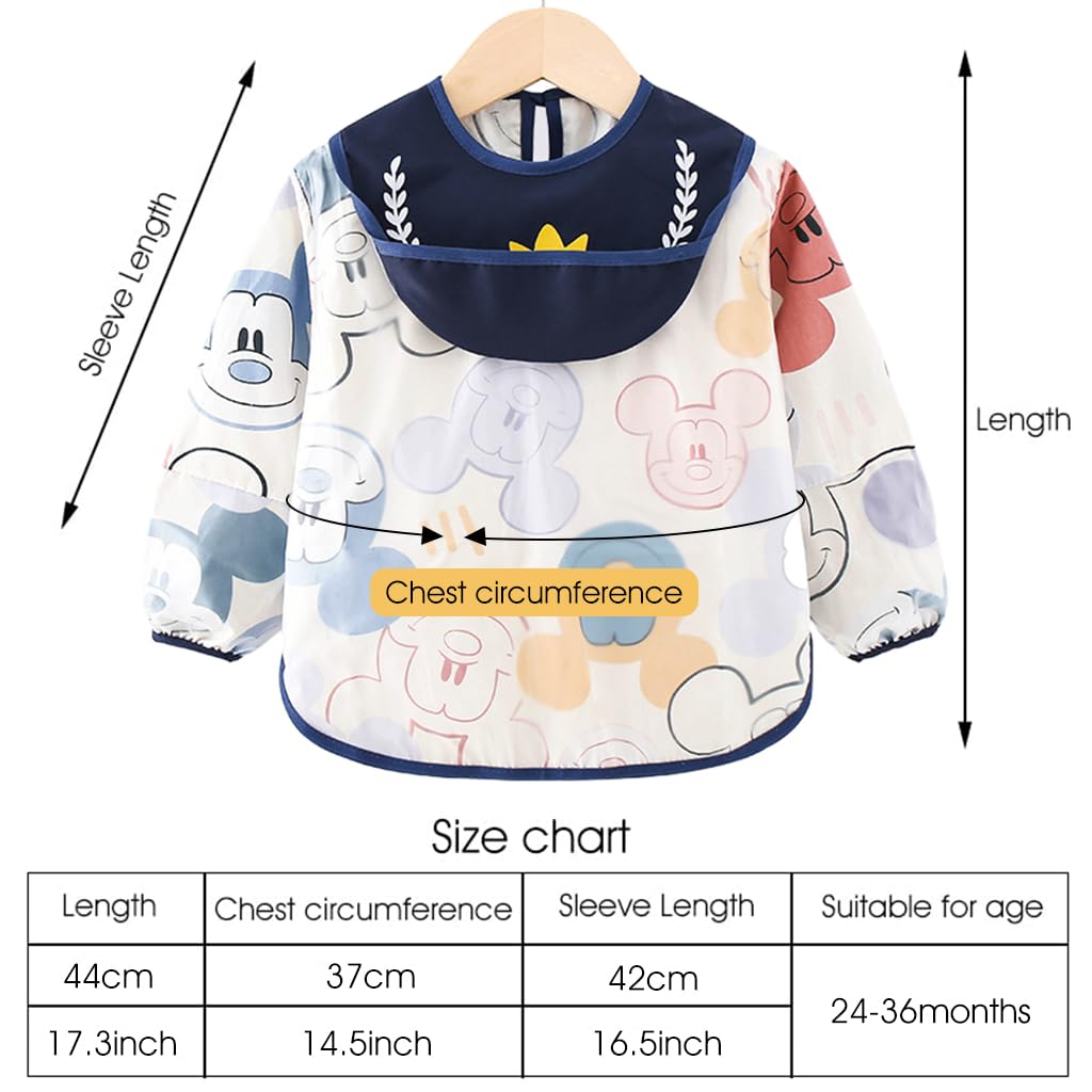 SNOWIE SOFT® Baby Apron Long Sleeve Bib Baby Bib Waterproof EVA Long Sleeve Bib Fashion Cartoon Print Baby Bib Tie Back Closure Toddler Bib for DIY Crafting, Feeding for Baby 1-2 Years Old