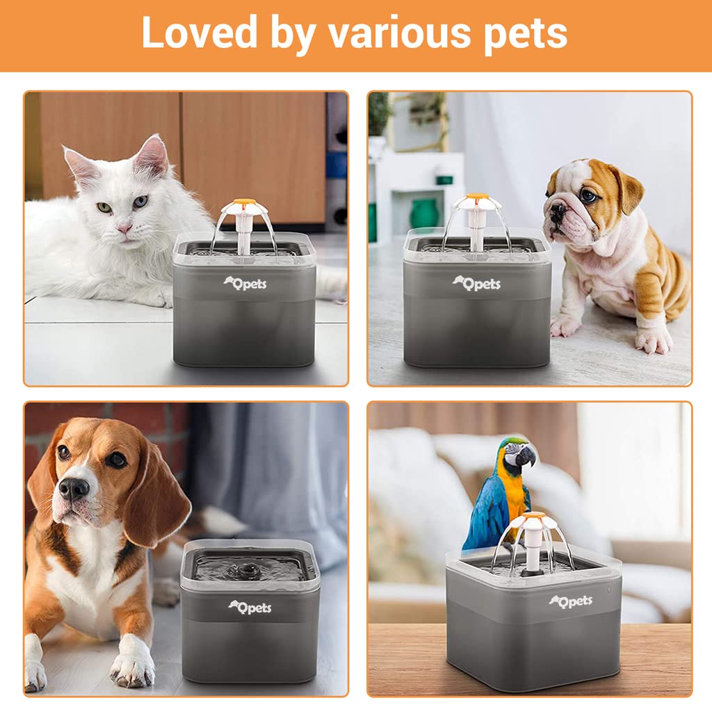 Qpets Cat Water Fountain 67oz 2.0L with LED Light and Ultra Quiet Pump | BPA Free Grey