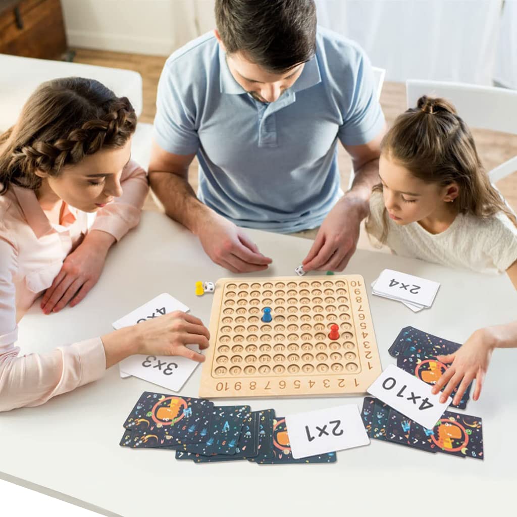 PATPAT Wooden Multiplication Board Game with Dice and 100 Cards for Kids | Montessori Educational Toy