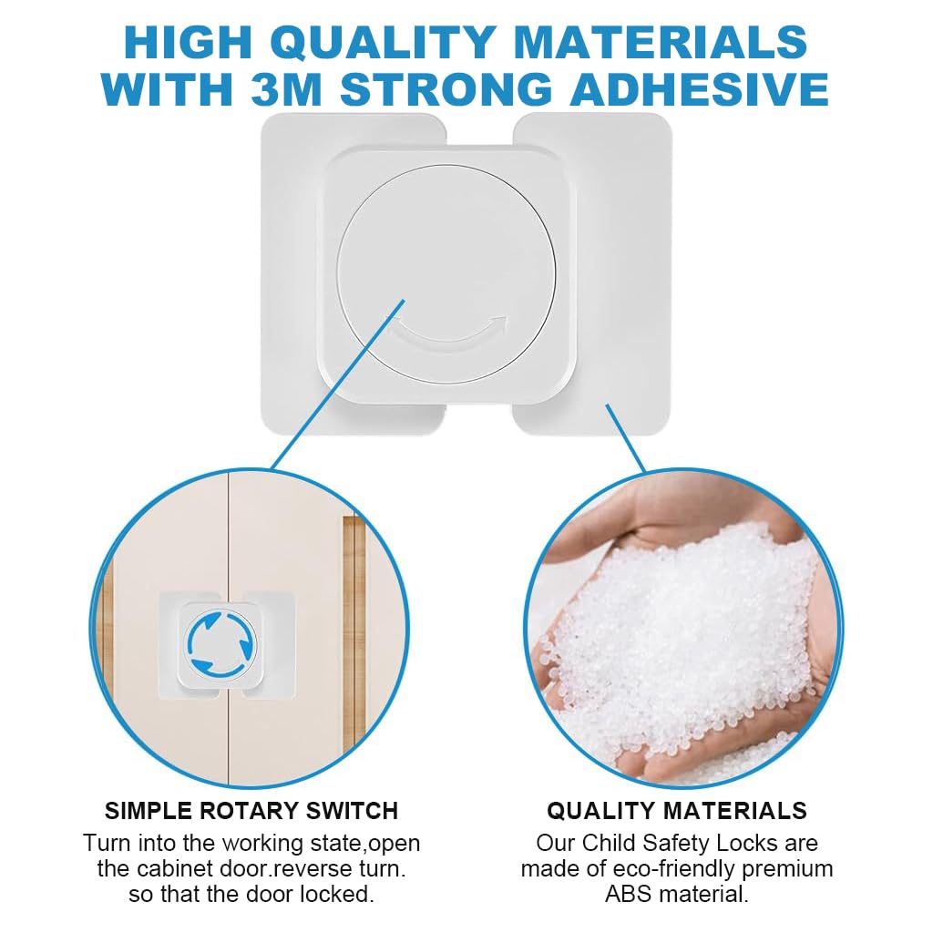 SNOWIE SOFT Cabinet Locks for Child Safety with Self Adhesive Design 4Pcs White | Drawer Protection
