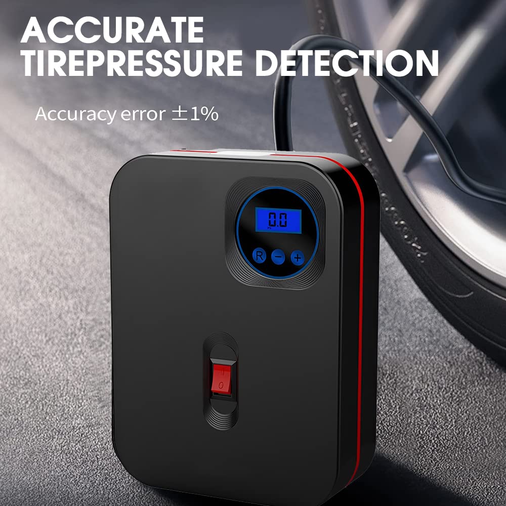 STHIRA Portable Air Compressor Tire Inflator for Cars with 17mm Metal Cylinder and Auto Shut Off | 150PSI Digital Gauge and LED Light