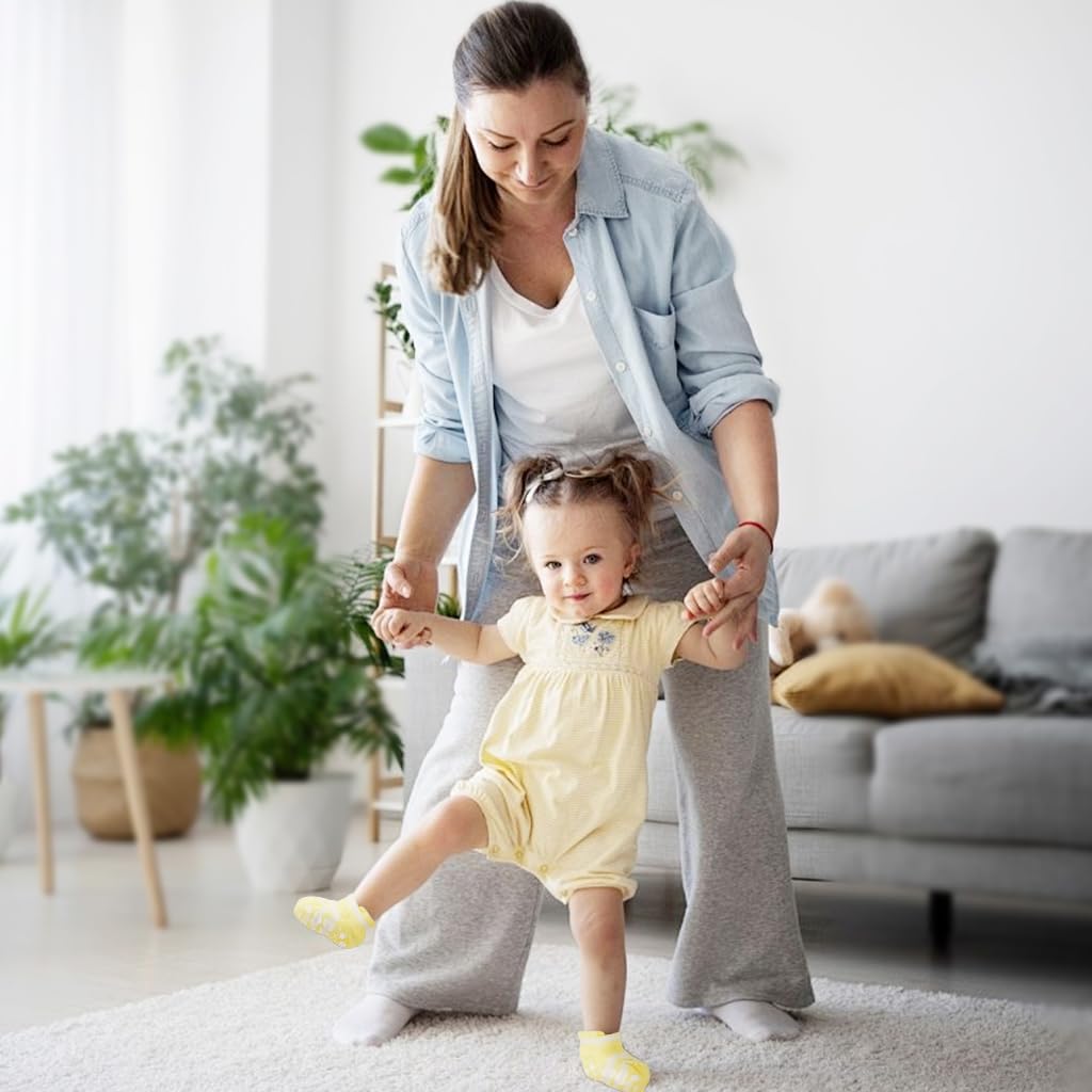 SNOWIE SOFT Baby Socks for Toddlers with Anti Slip Patches and Breathable Cotton Mesh | 5 Pairs for 0–18 Months