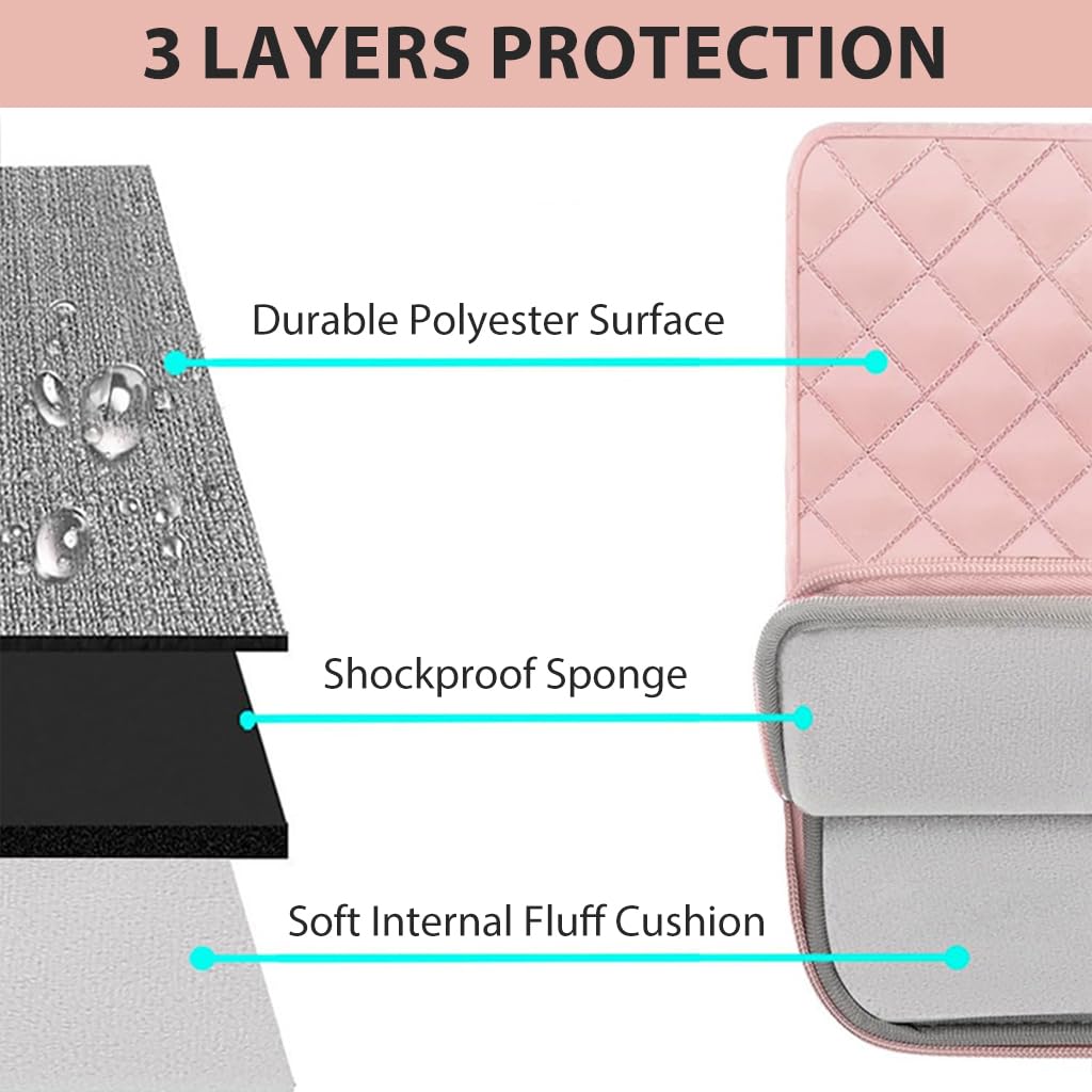 ZORBES Laptop Bag for Travel with Dual Zipper Compartment and Waterproof Quilted Design | 13 in Sleeve and SSD Pouch Pink