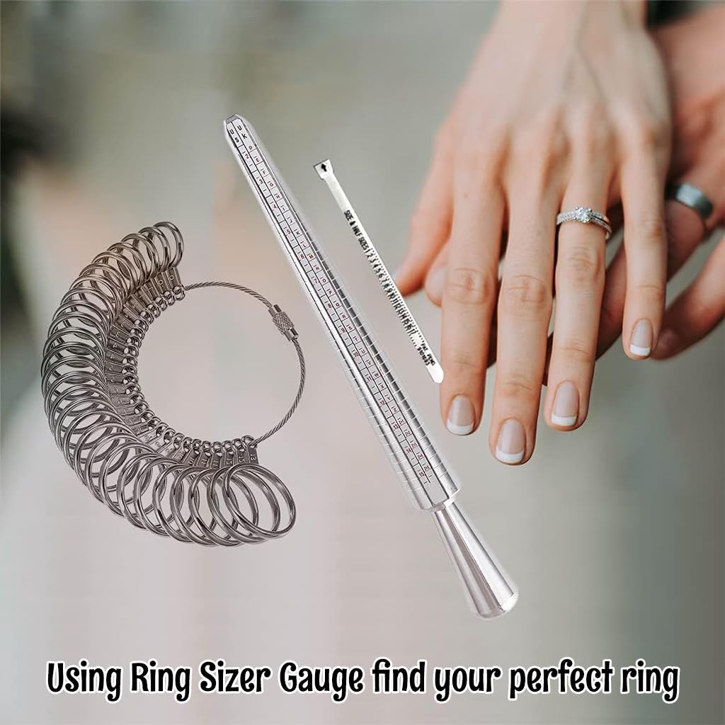Venzina Ring Sizer Measuring Tool Set for Jewelry Making with 3Pcs Gauges and Mandrel